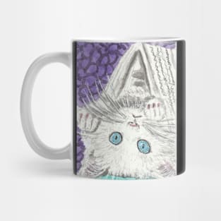 Cute  white kitten blue eyes  art painting Mug